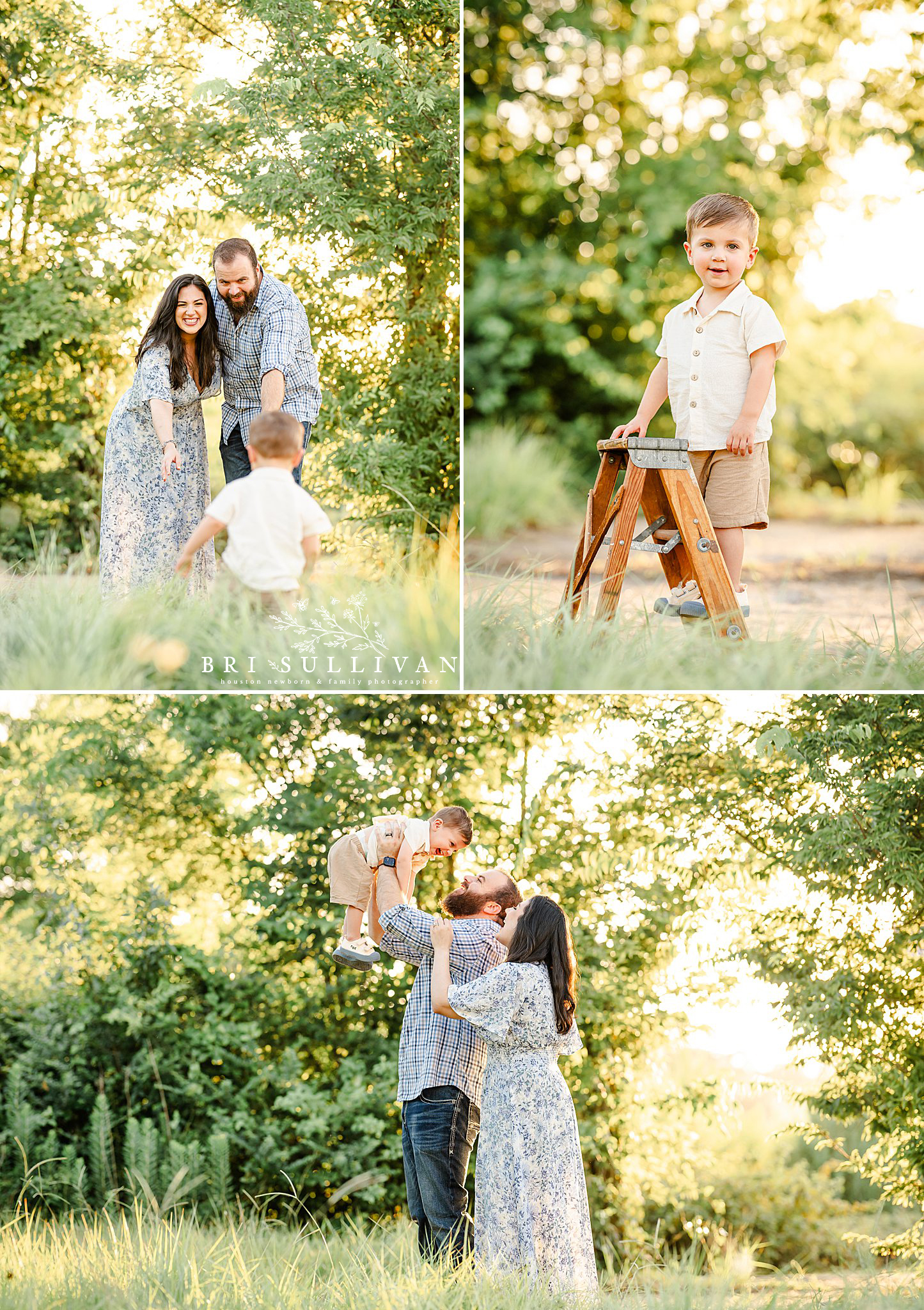 Picture of a family in an outdoor setting during their family photo session in Montgomery County, Texas.
