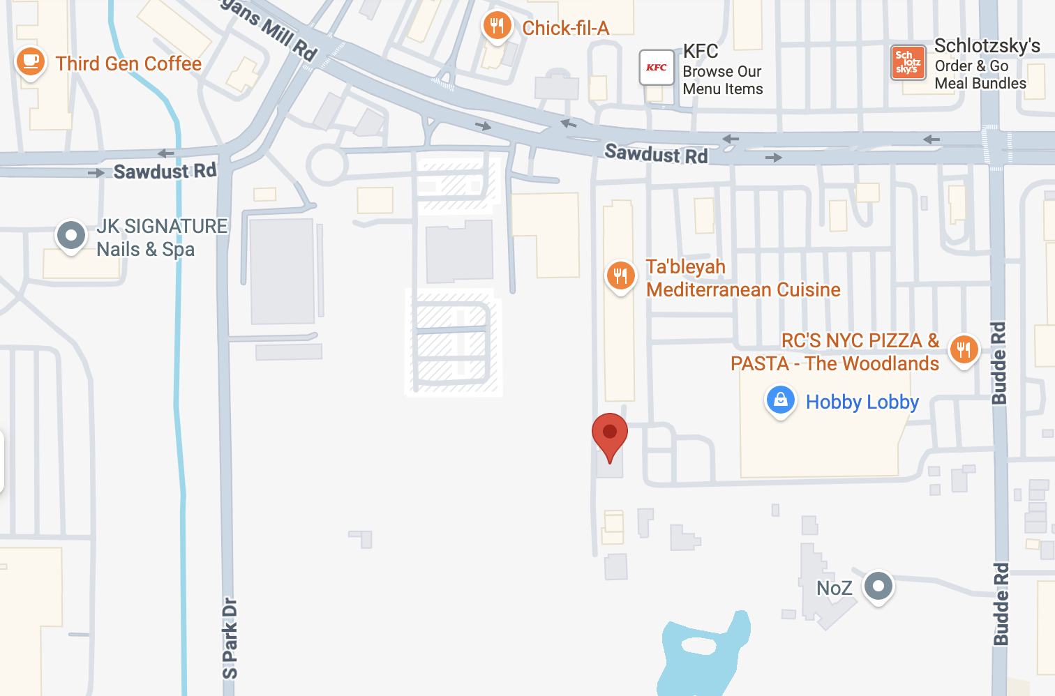 Map to Bri Sullivan Photography studio; 701 Sawdust Rd, The Woodlands, TX 77380